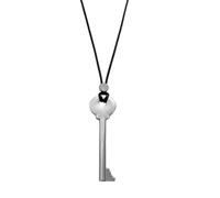 A unique shaped pendant necklace on a soft black rope for a special occasion. On the special day, we added a minimalist shape pendant on a black string chain