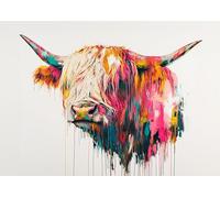 A vibrant, abstract painting of a Highland Cow. A3 size large Canvas (Canvases) only no frame | 29.7 x 42cm | 11.7 x 16.5inch | Photo Gifts For Home Décor