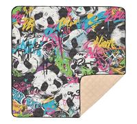 A Vibrant and Colorful Graffiti-Style Pattern Featuring Various Panda Drawings Large Sturdy Baby Activity Play Mat for Indoor Outdoor Cozy Breathable Infant Play Activity Mat for
