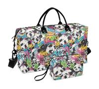 A Vibrant and Colorful Graffiti-Style Pattern Featuring Various Panda Drawings Travel Duffel Bag Travel Overnight Carry on Bag Gym Bag with Adjustable Strap for Business Trips Waterproof