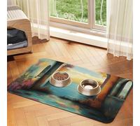 A Vibrant River Pet Feeding Mat Dog Cat Eating Food Absorbent Leather Tablecloth for and Water Bowl Waterproof No Stains Quick Dry Non-Slip 23.62 * 15.75IN