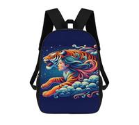 A Vibrant, Stylized Tiger with Flowing Mane And Body, Emerging from Clouds Against A Starr Backpack School Fashion Stationery Backpack Waterproof Casual Daypacks for Campus Outdoor Travel Sports 17inc