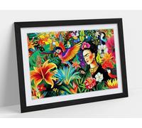 A vibrant tropical fiesta through Frida Kahlos eyes Stunning Framed Wall Art Print Picture - A3 - Black Frame