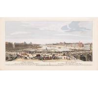 A view of Paris taken from the middle of Pont Neuf towards Pont Royal. From an engraving dated 1749 by Remigius Parr after a work by Jacques Rigaud. Later coloring. Poster Print by Ken Welsh (19 x 10)