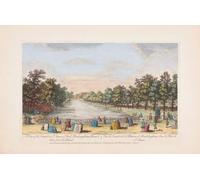 A view of the canal in St. James's Park Buckingham House &c. taken from the parade London England. After a print dated 1753 from a work by Caneletto. Published by Robert Sayer. Later colourization
