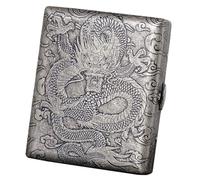 A vintage solid copper cigarette case with a hand-engraved design that holds 20 cigarettes. This vintage collector's box is a luxurious gift for men(Silver)