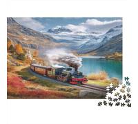 A Vintage Steam Train Passing through A Beautiful Lake,Puzzles Gemusterte Nachhaltige Puzzles Für Erwachsene Hochwertige Holzspielpuzzles 1000pcs (75x50cm)