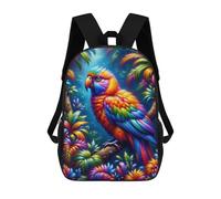 A Vivid Image of A Tropical Bird with Neon Plumage, Set within A Dense Rainforest. The Bir Children's Backpack, 17 Inch 3D Printed School Backpack, Backpack Cartoon Adjustable School Bag for Primary S