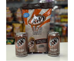 A&W Root Beer 3 Item Soda & Cotton Candy Bundle USA Import
