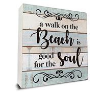 a Walk on the Beach is Good for the Soul Wooden Box Sign Desk Decor, Beach House Wood Box Sign for Home Shelf Table Decoration 5x5 inch