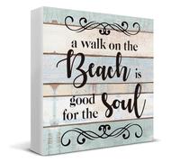 a Walk on the Beach is Good for the Soul Wooden Box Sign Desk Decor, Beach House Wood Box Sign for Home Shelf Table Decoration 5 X 5 Inch