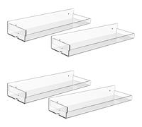 (A) Wall Floating Shelf | 4 Pack Clear Wall Mounted Shelves,15 Inch Invisible Storage with Removable Side Panels, Photo Record Display for Living Room,