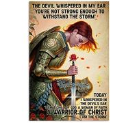 A Warrior Of Christ i Am a Storm Tin Sign Inspirational Quote Wall Art Decor Signs Metal Poster for Cafe Bar 8x12 Inch