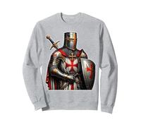 A Warrior of Christ Knights Templar Distressed Cross Men Sweatshirt, Adult Unisex, Heather Grey, Medium
