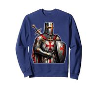 A Warrior of Christ Knights Templar Distressed Cross Men Sweatshirt, Adult Unisex, Navy Blue, Small