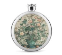A Watercolor Flower Painting Hip Flasks for Liquor 5oz Stainless Steel Leakproof Thin Flasks Round Small Portable Travel Liquor Flask Modern Whiskey & Liquor Pocket Flask for Men&Women