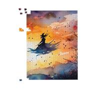 A Watercolor Graceful Witch Jigsaw Puzzle Warren Reed - Designer Orange 1000 Piece