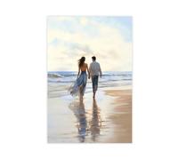 A Watercolor Painting of A Couple on The Beach Canvas Poster Bedroom Decor Landscape Office Room Decor Gift 16x24inch(40x60cm)