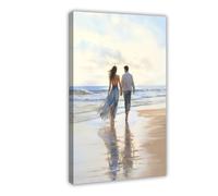 A Watercolor Painting of A Couple on The Beach Canvas Poster Bedroom Decor Landscape Office Room Decor Gift 20x30inch(50x75cm)