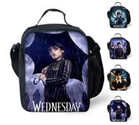 (A) Wednesday The Addams Family Kids Thermal Insulation Lunch Shoulder Bag Office School Picnic Food Storage Box Portable Tote