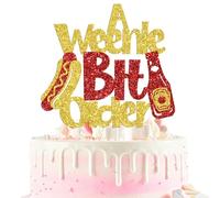A Weenie Bit Older Cake Topper, Hot Dog Themed Birthday Cake Decor, Retro BBQ Cookout Sausage Birthday Party Decorations Supplies Gold and Red Glitter
