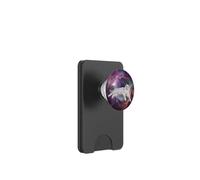 A white cat against a vibrant, colorful cosmic PopSockets PopWallet for MagSafe