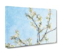 A White Cherry Blossom Tree Painting Modern Art Canvas Wall Art Print Ready to Hang, Framed Picture for Living Room Bedroom Home Office Décor, 20x14 Inch (50x35 cm)