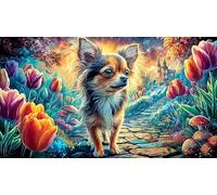 A white Chihuahua puppy in a sunny garden 1000 Pc Recycled Paper Puzzle - Impossible Hard Challenging Game for Adults Home Activity 38x26/1000pcs