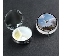 A White Dove Flies by Pill Case Portable Metal Pill Box 3 Compartment Pill Organizer Cute Travel Pill Container Vitamin Organizer for Purse Pocket Travel Gift