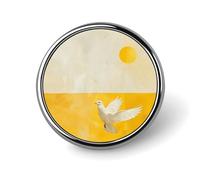 A White Dove Flies By Round Lapel Pin Women's Novelty Buttons & Pins Metal Badge Cute Brooch Retro Pinback Badge Fashion Bag Pins for Hat Backpacks Tie Suit Wedding Party Accessory, Circular, Aluminum