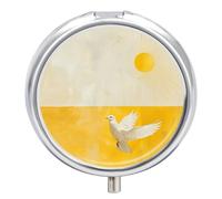 A White Dove Flies by Round Pill Box 3 Compartment Medicine Pill Organizer with Mirror Travel Small Pill Case Cute Vitamin Organizer Portable Daily Pill Container for Pocket Purse