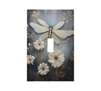 A White Dragonfly in Bloom Printed Switch Coversâ€“Single and Double Socket Wall Plates,for Light Switches, Electrical Panels