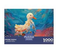 A White Duck with Colorful Feathers 1000 Pieces Extra-thick Cardboard DIY Jigsaw Puzzle Realistic Oil Painting Stress Releasing Birthday Toy Puzzles As Birthday Gifts 38x26cm/1000pcs