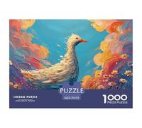 A White Duck with Colorful Feathers 1000 Pieces Extra-thick Cardboard Jigsaw Puzzle Bundle Oil Painting Duck Challenging And Educational Family Game Puzzles For Adults And Kids 70x50cm/1000pcs
