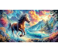 A white horse stands by a pond under a golden sky 1000 Piece Jigsaw Puzzle - Hard Difficult Game Recycled Paper Home Activity Gift 38x26/1000pcs