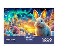 A White Rabbit in A Magical Landscape with A Castle And Aurora 1000-Piece Jigsaw Puzzle Fairy Tale Rabbit - Ideal for Birthday 52x38cm/1000pcs