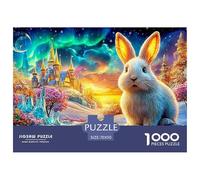 A White Rabbit in A Magical Landscape with A Castle And Aurora 1000 Piece Jigsaw Puzzle Fairy Tale Rabbit - Brainteasing Fun for Adults & Kids 70x50cm/1000pcs