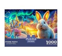 A White Rabbit in A Magical Landscape with A Castle And Aurora 1000Pc Jigsaw Puzzle Fairy Tale Rabbit - Family Entertainment, Adults & Kids 38x26cm/1000pcs