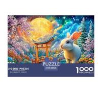 A White Rabbit near A Torii Gate Under A Glowing Moon 1000-Piece Jigsaw Puzzle Fairy Tale Rabbit - Classic Jigsaw Puzzles for All Ages 38x26cm/1000pcs