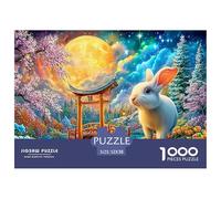 A White Rabbit near A Torii Gate Under A Glowing Moon 1000-Piece Jigsaw Puzzle Fairy Tale Rabbit - Educational & Challenging, Recycled 52x38cm/1000pcs
