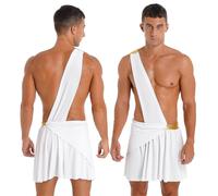 (A White, XL) Ancient Greek God Gladiator Costume Mens One Shoulder Strap Gladiator Skirt Halloween Theme Party Toga Mythology Cosplay Suit_ggod