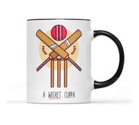 A Wicket Cuppa Mug Tea Coffee Cup - Happy Father's Day Birthday Daddy Father Cricket LBW Ball Over Sport Pun Funny Joke Kitchen Home Gift Present (Black Handle Prime)