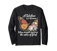 A Widow is A Woman Strength Butterfly Memorial Husband Widow Long Sleeve T-Shirt