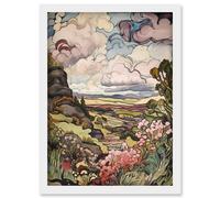 A Wild Scottish Landscape on a Cloudy Day Artwork Framed Wall Art Print A4 Artery8 White One Size