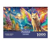 A Winged White Wolf in A Colorful, Glowing Forest Night Scene 1000 Piece Jigsaw Puzzle Enchanted Spirit Wolf - Brainteasing Fun for Adults & Kids 52x38cm/1000pcs