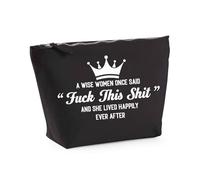 A Wise Women Once Said “Fuck This Shit” and She Lived Happily Ever After Funny Printed Cosmetic Bag, Birthday and Party Gift for Women Accessory Bag and Makeup Bag (Black, MD)