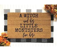 A Witch and Her Little Monsters Live Here Funny Fall Doormat Funny Doormats Fall Decor Fall Porch Decoration Halloween Doormat Machine Washable Shoe Mat Porch Decor 23.6x15.7 Inch