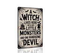 A Witch Lives Here Halloween Metal Tin Sign Spooky Vintage Decor For Home, Farmhouse, Halloween Parties & Entryway Wall Hanging, 8x12 Inch