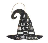 A Witch Lives Here MDF Plaque Something Different Black One Size
