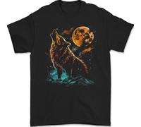 A Wolf Howling with The Moon at Night Mens T-Shirt 100% Cotton Black L